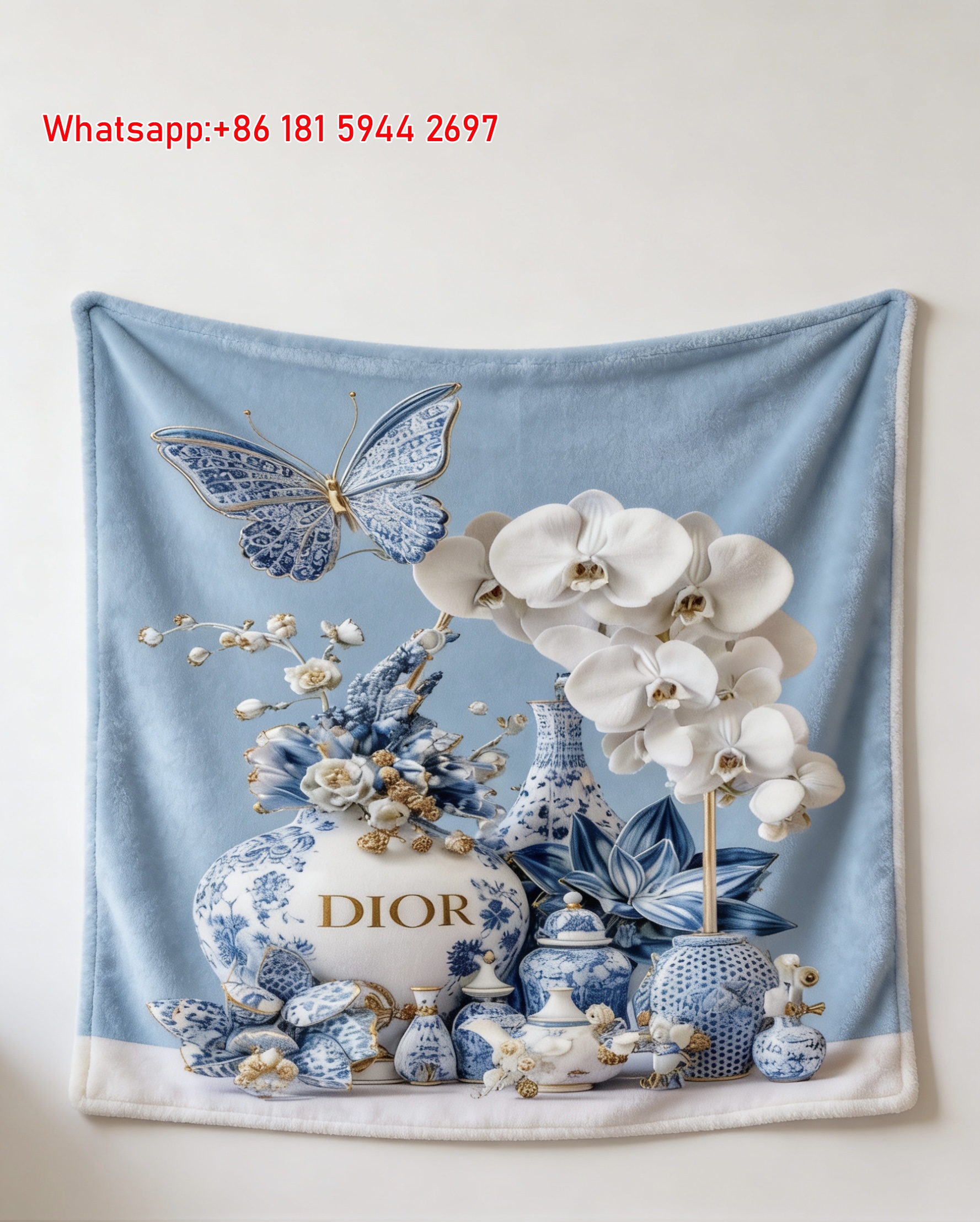 Dior Butterfly Orchid Flannel Blanket Throw Wall Hanging D108